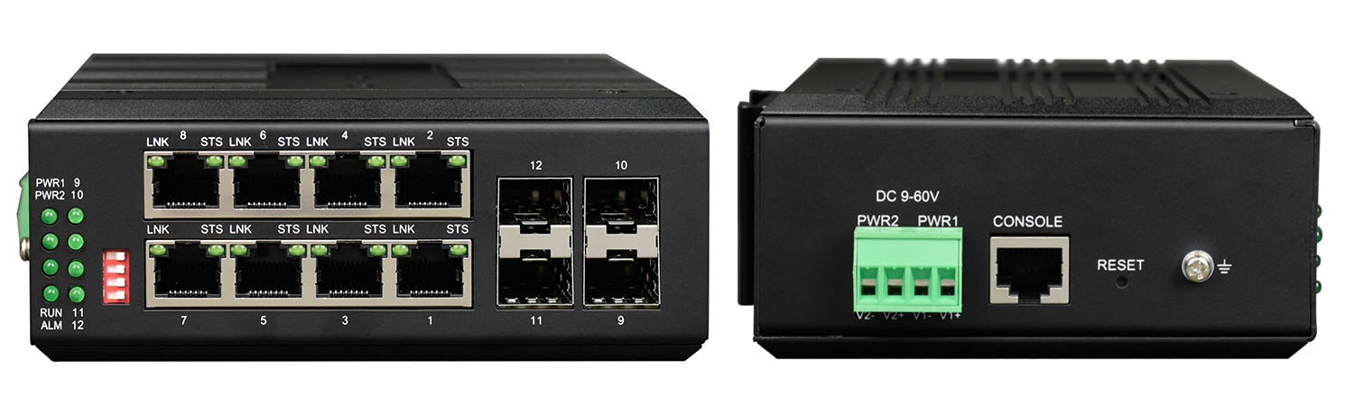 Din Rail 8 Port Gigabit Ethernet + 4 SFP Ring Network Switch