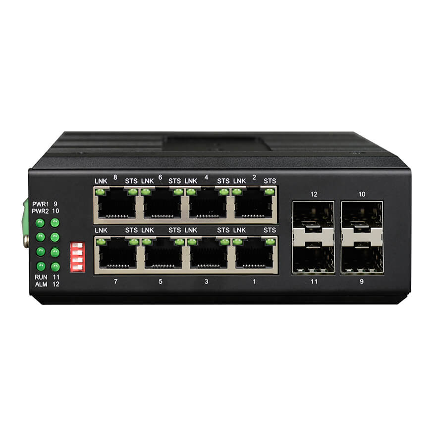 Managed Din-Rail 8-Port Gigabit Ethernet + 4-Port 1G SFP Industrial Switch