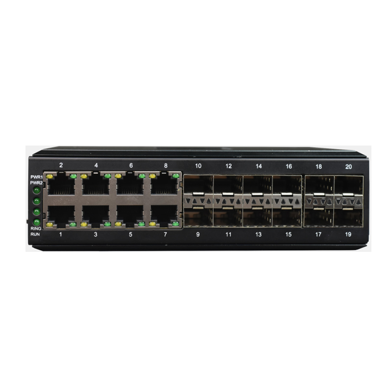 Managed Din-Rail 8-Port Gigabit Ethernet + 12-Port Gigabit SFP Industrial Switch
