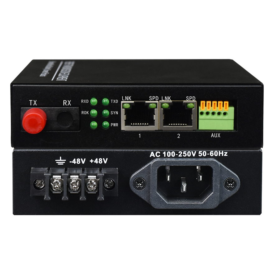 Conversor de mídia de fibra 2FE com serial (RS232/RS422/RS485/fechamento de contato seco)