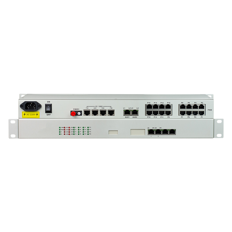 16Voice+8E1+4GE+4RS232 Fiber Multiplexer