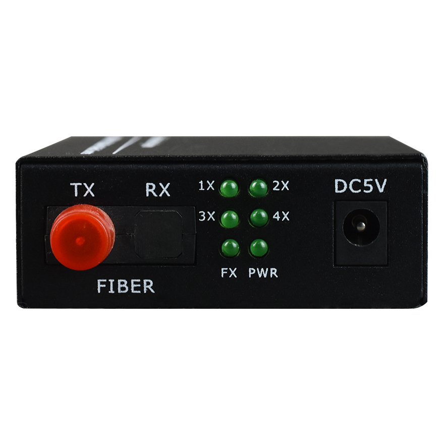 1 Optical to 4*100Base-FX Fiber Media Converter (Power External)