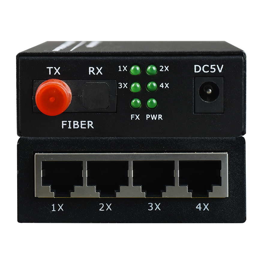 1 Optical to 4*100Base-FX Fiber Media Converter (Power External)