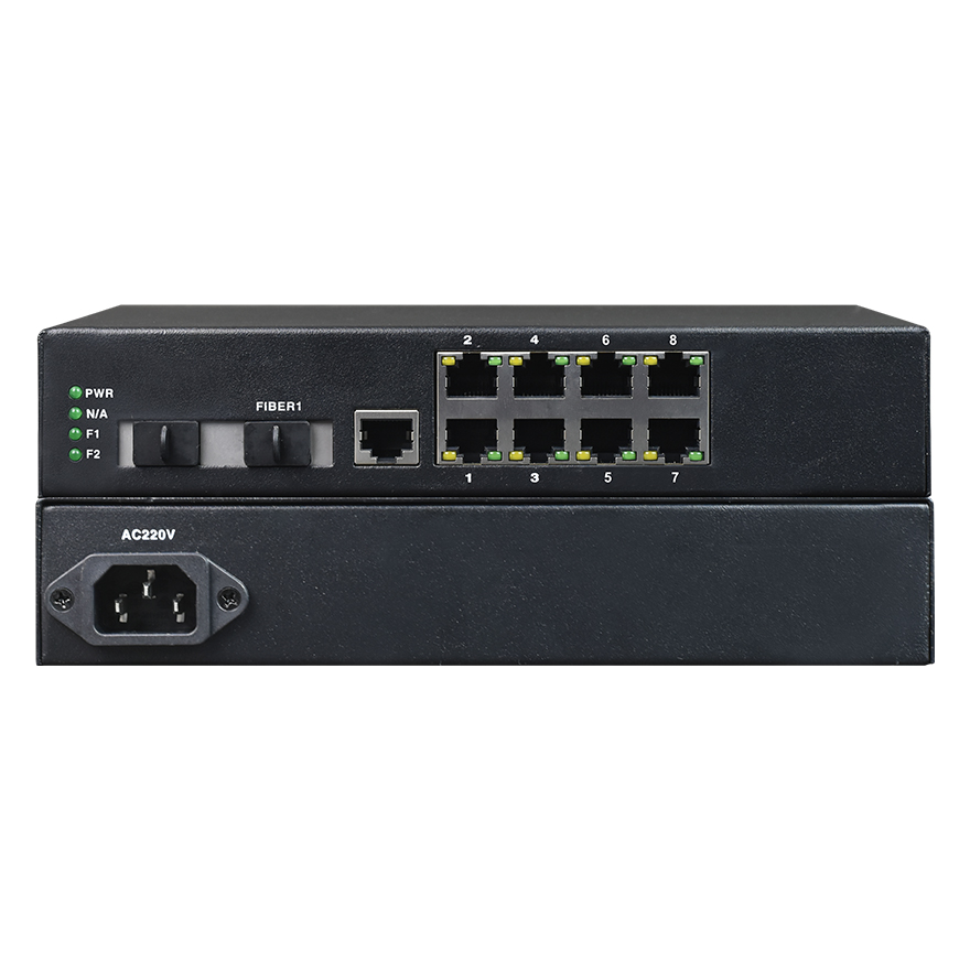 Медиаконвертер каскадный 2 оптический + 8 UTP