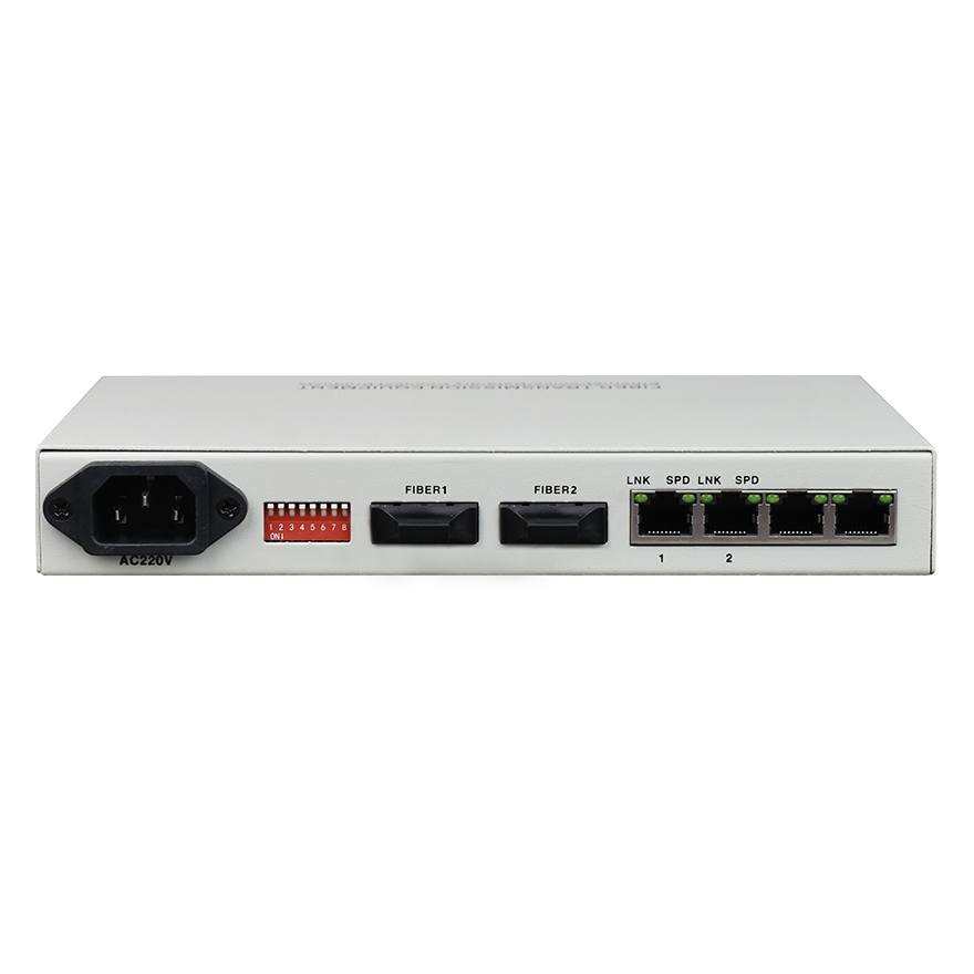 2 Optical + 2 UTP Cascade GE Fiber Media Converter