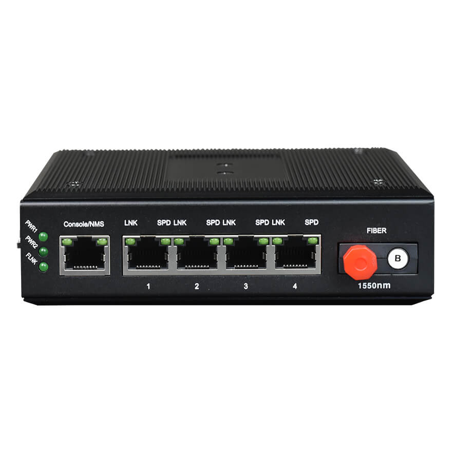 Unmanaged Industrial 4-Port 100base-T to 100base-FX Media Converter