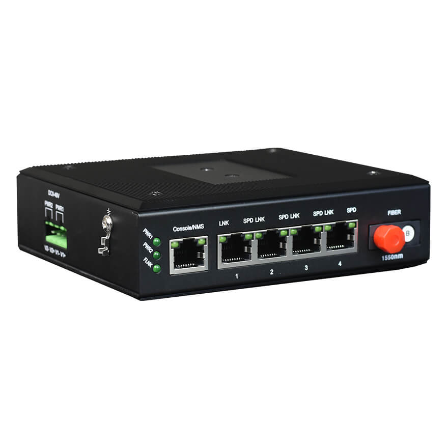 Unmanaged Industrial 4-Port 100base-T to 100base-FX Media Converter