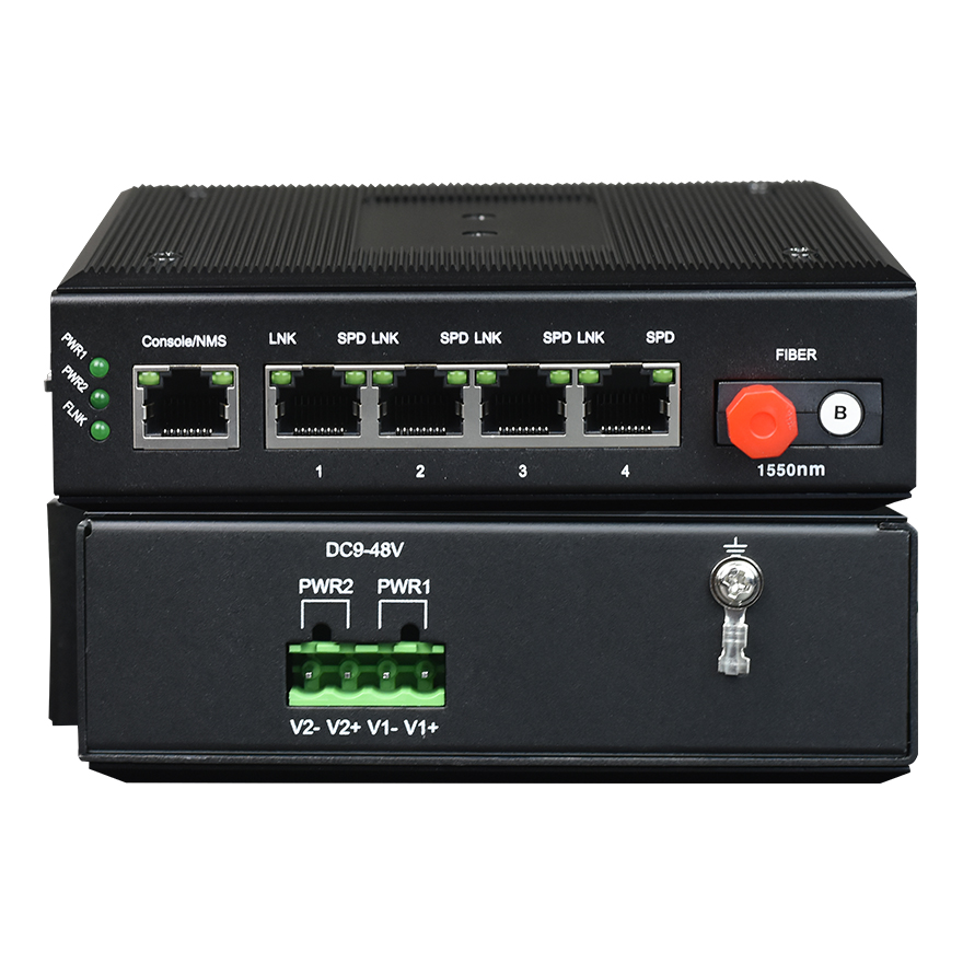 Industrial Rail 4FE Fiber Media Converter