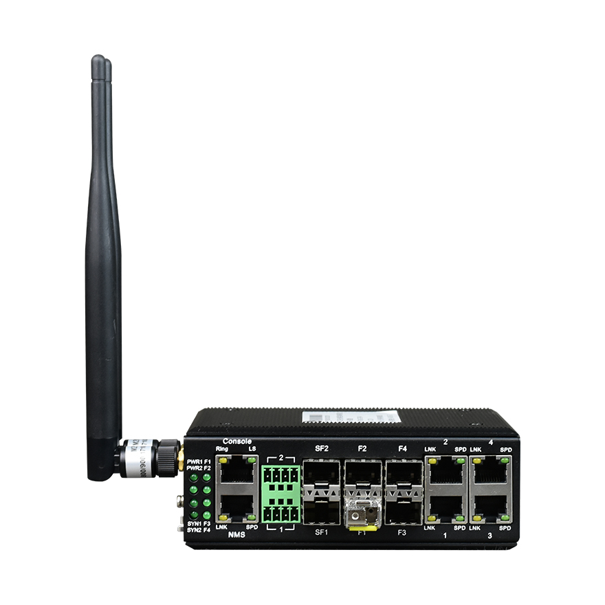 نسخة احتياطية من الألياف الضوئية WiFi من النوع 4 100M بصري + 4 منافذ إيثرنت 100M إلى مفتاح سكة حديد صناعي بصري جيجابت أحادي الاتجاه