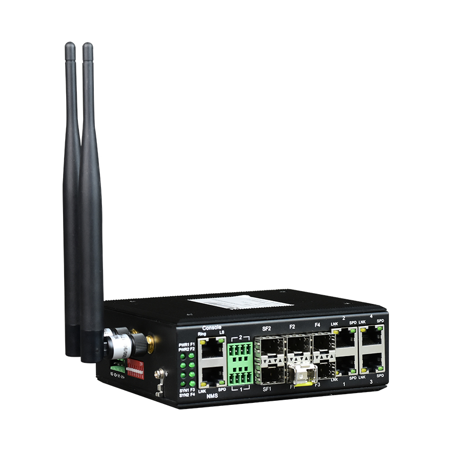 نسخة احتياطية من الألياف الضوئية WiFi من النوع 4 100M بصري + 4 منافذ إيثرنت 100M إلى مفتاح سكة حديد صناعي بصري جيجابت أحادي الاتجاه