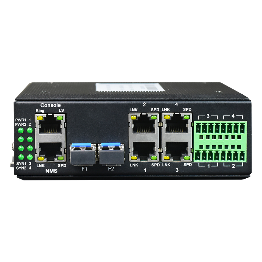 Switch industriale gestito Din-Rail 4 porte 10/100M Ethernet + 2 porte Gigabit SFP + 4 porte dati seriali