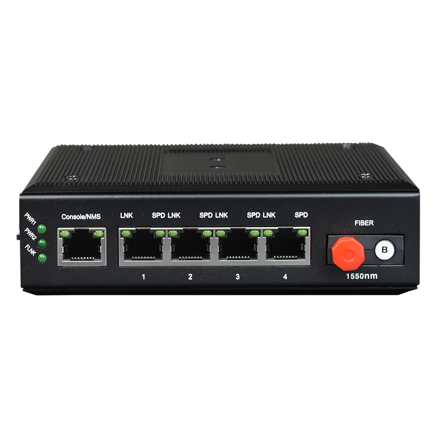 Konverter Gigabit Ethernet ke Fiber 4-Port yang Dikelola Industri