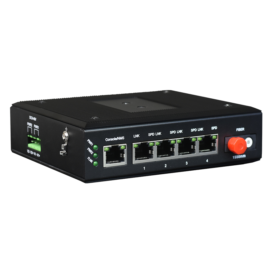 Konverter Gigabit Ethernet ke Fiber 4-Port yang Dikelola Industri