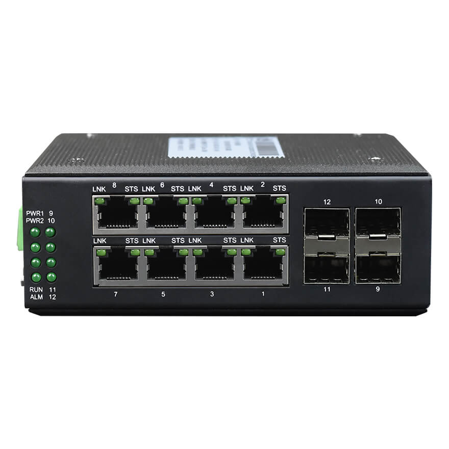 Managed Din-Rail 8-Port Gigabit Ethernet + 4-Port Gigabit SFP Industrial Ring Network Switch