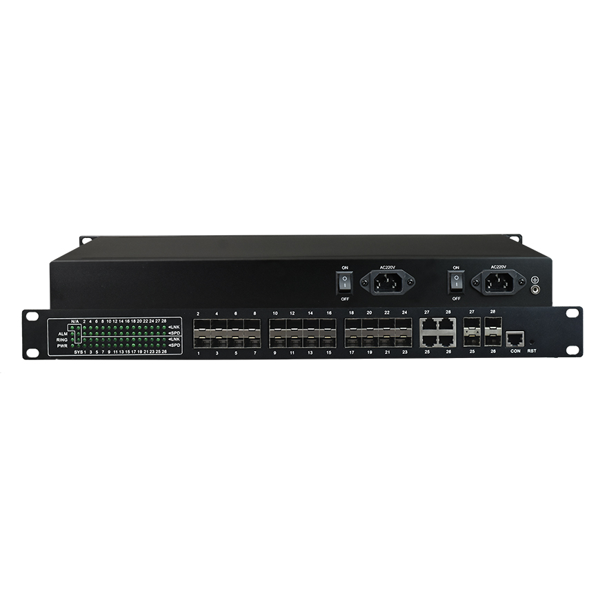 Industrial management type 24 channel 100MB optical SFP + 4 gigabit SFP / UTP combo interface switch