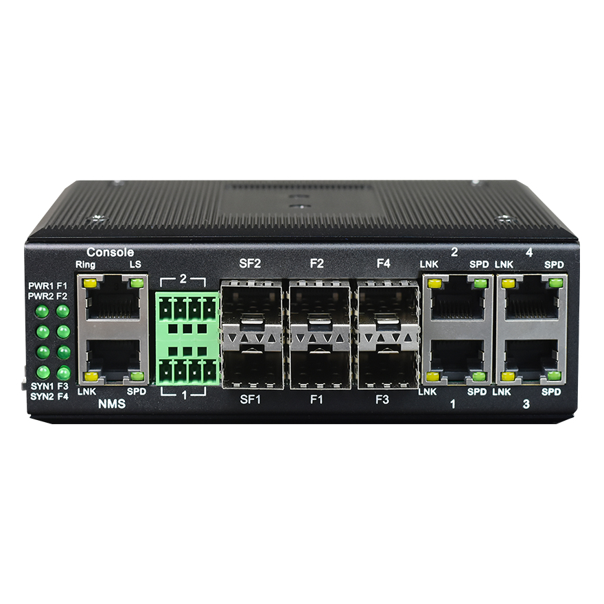 Managed DIN-Rail 4-Port 10/100M Ethernet + 4-Port 100M Optical + 2-Port 1000M SFP + 2-Port Serial Industrial Switch