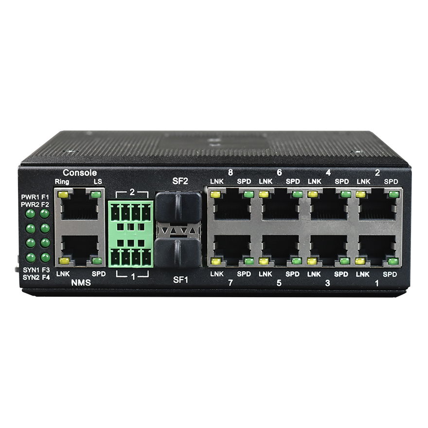 Industrial Rail 8FE+2RS232+2SFP Ring Network Ethernet Switch