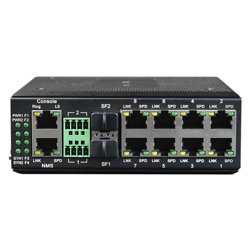 Managed Din-Rail 8-Port 10/100M Ethernet + 2-Port Gigabit SFP + 2-Port Serial Ring Network Industrial Switch