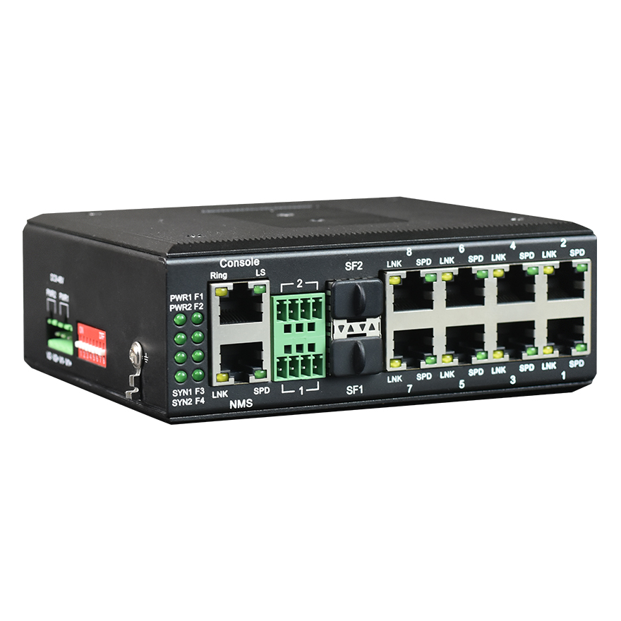 Managed Din-Rail 8-Port 10/100M Ethernet + 2-Port Gigabit SFP + 2-Port Serial Industrial Switch