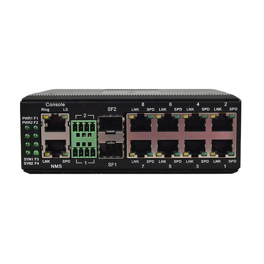 Managed Din-Rail 8-Port 10/100M Ethernet + 2-Port Gigabit SFP + 2-Port Serial Industrial Switch