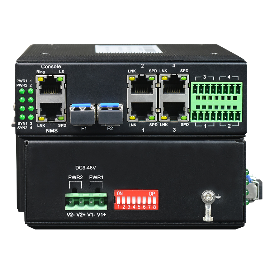 Ring network 4GE+4RS232 to 2SFP fiber media converter