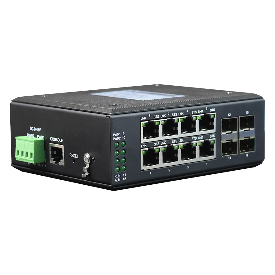 Managed Din-Rail 8-Port Gigabit Ethernet + 4-Port Gigabit SFP Industrial Ring Network Switch