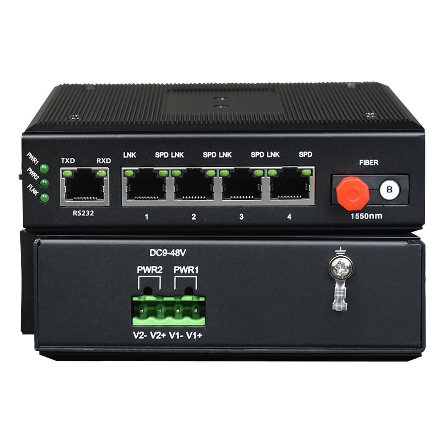 Managed Industrial 4*FE+1*Serial Media Converter