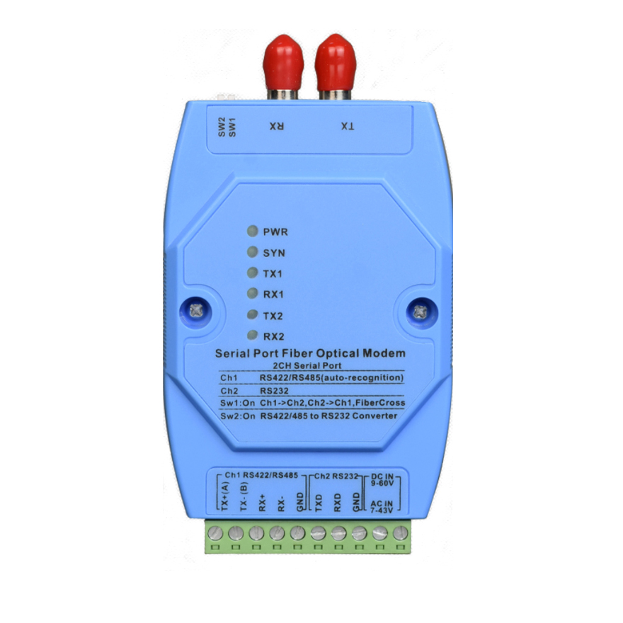 Multifunctional Industrial Grade 2 Channels Serial Fiber Modem ( RS485/422/232 to Fiber Optic Converter , RS232 to RS485/422 Converter )