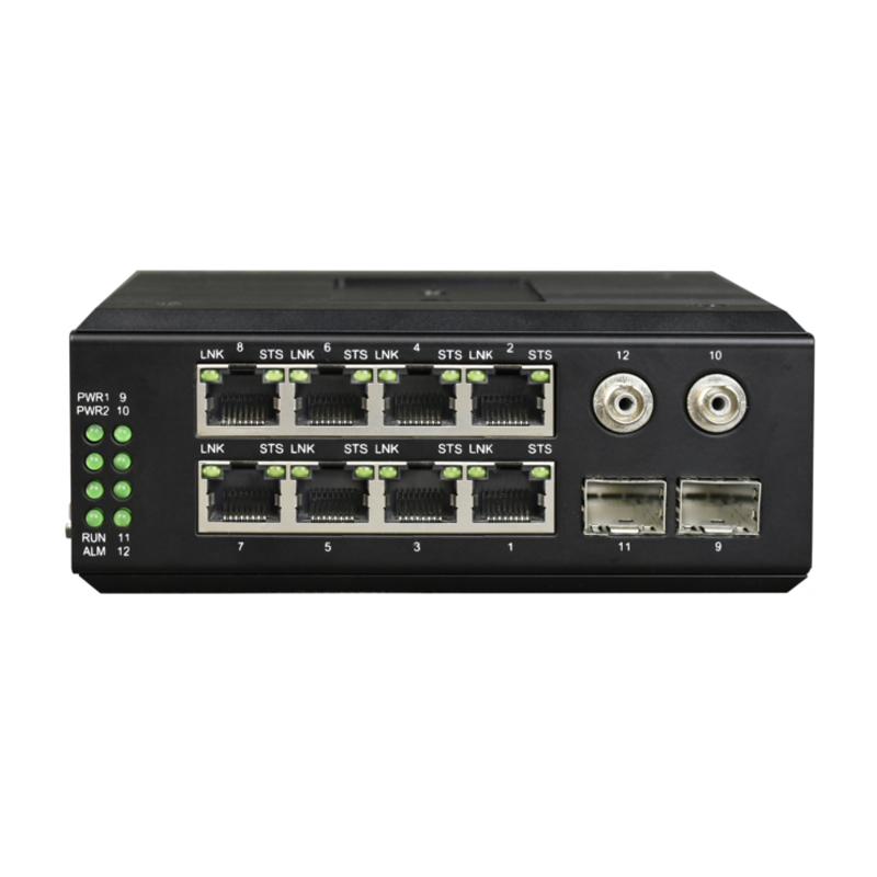 Managed Din-Rail 8 Port Gigabit Ethernet + 4-Port Gigabit Optical Industrial Switch with Bypass