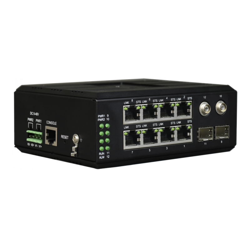 Industrial Din-rail Managed 8 Gigabit Electric Ports + 4 GE Optical Ports Network Switch with Bypass