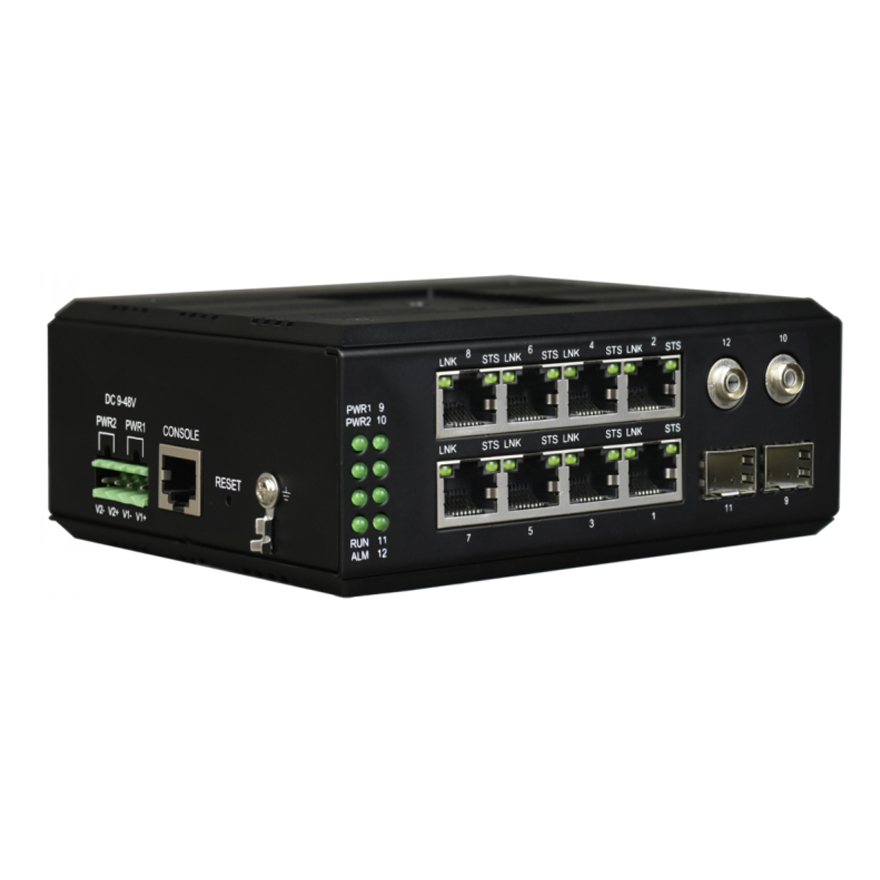 Industrial Din-rail Managed 8 Gigabit Electric Ports + 4 GE Optical Ports Network Switch with Bypass