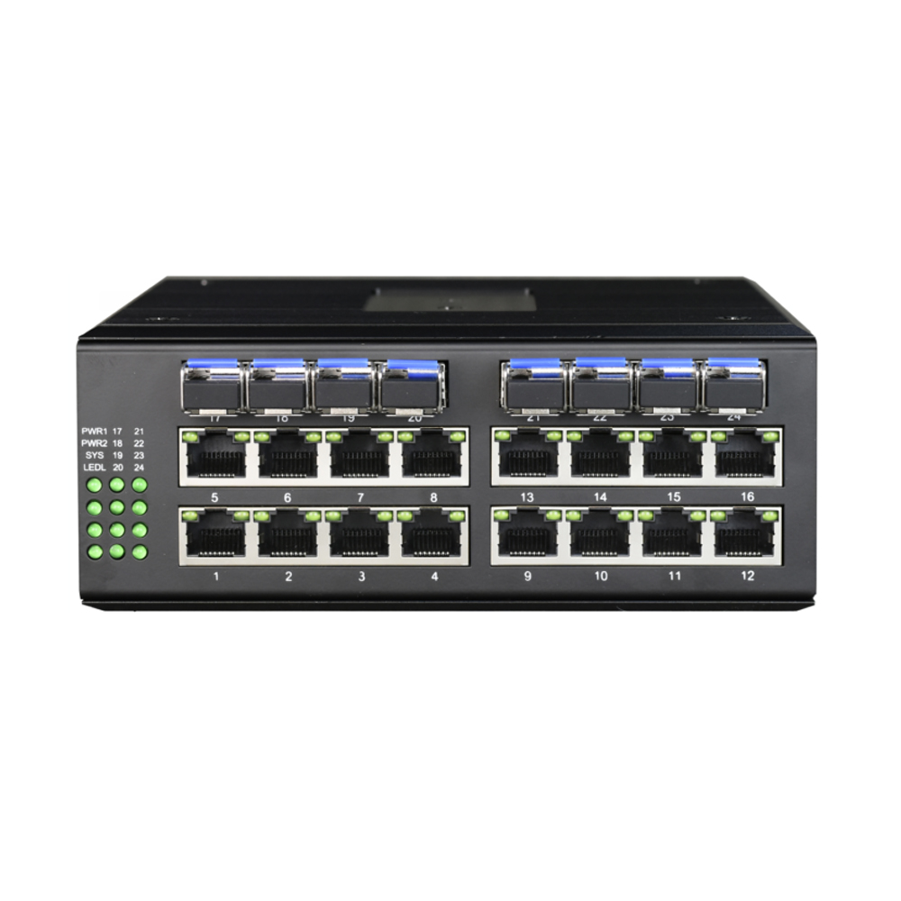 Sakelar Jaringan Cincin Industri Gigabit Ethernet 16-Port + Gigabit SFP 8-Port Terkelola Din-Rail