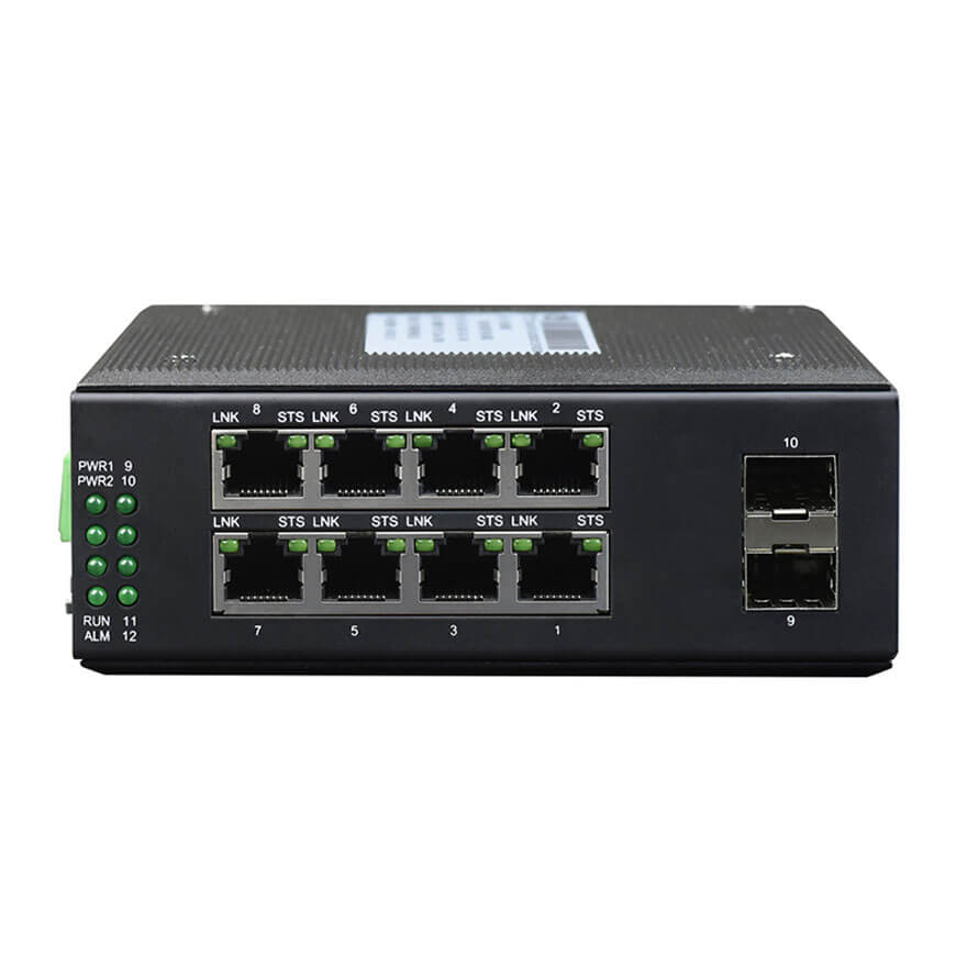 Managed Din-Rail 8-Port Gigabit Ethernet + 2-Port Gigabit SFP Industrial Ring Network Switch