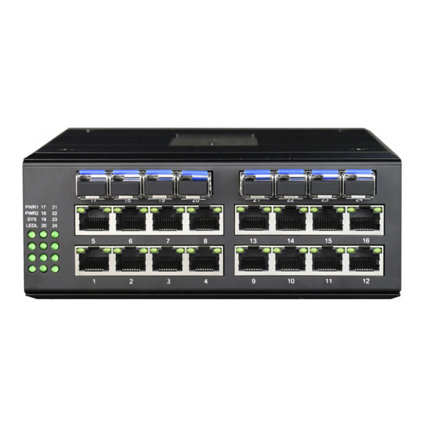 Managed Din-Rail 16-Port Gigabit Ethernet + 8-Port Gigabit SFP Industrial Ring Network Switch