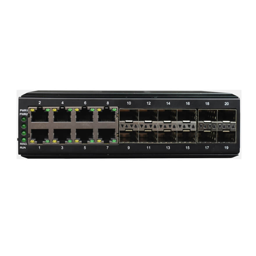 Managed Din-Rail 8-Port Gigabit Ethernet + 12-Port Gigabit SFP Industrial Switch