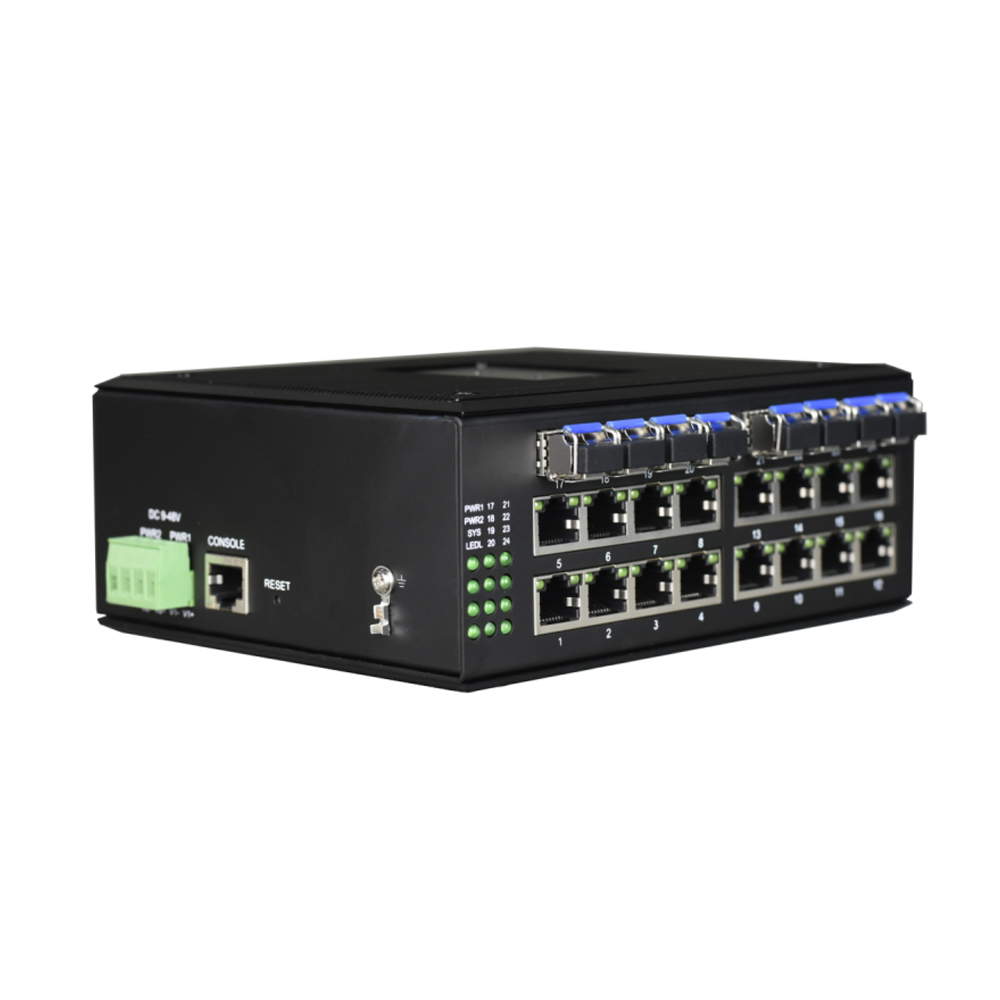 Managed Din-Rail 16-Port Gigabit Ethernet + 8-Port Gigabit SFP Industrial Ring Network Switch
