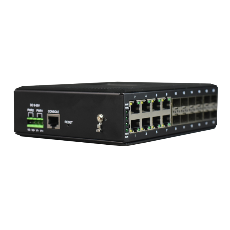 Managed Din-Rail 8-Port Gigabit Ethernet + 12-Port Gigabit SFP Industrial Switch