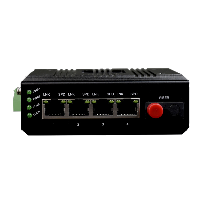 Industrial 4-Port 100M Ethernet to Fiber Optic Converter