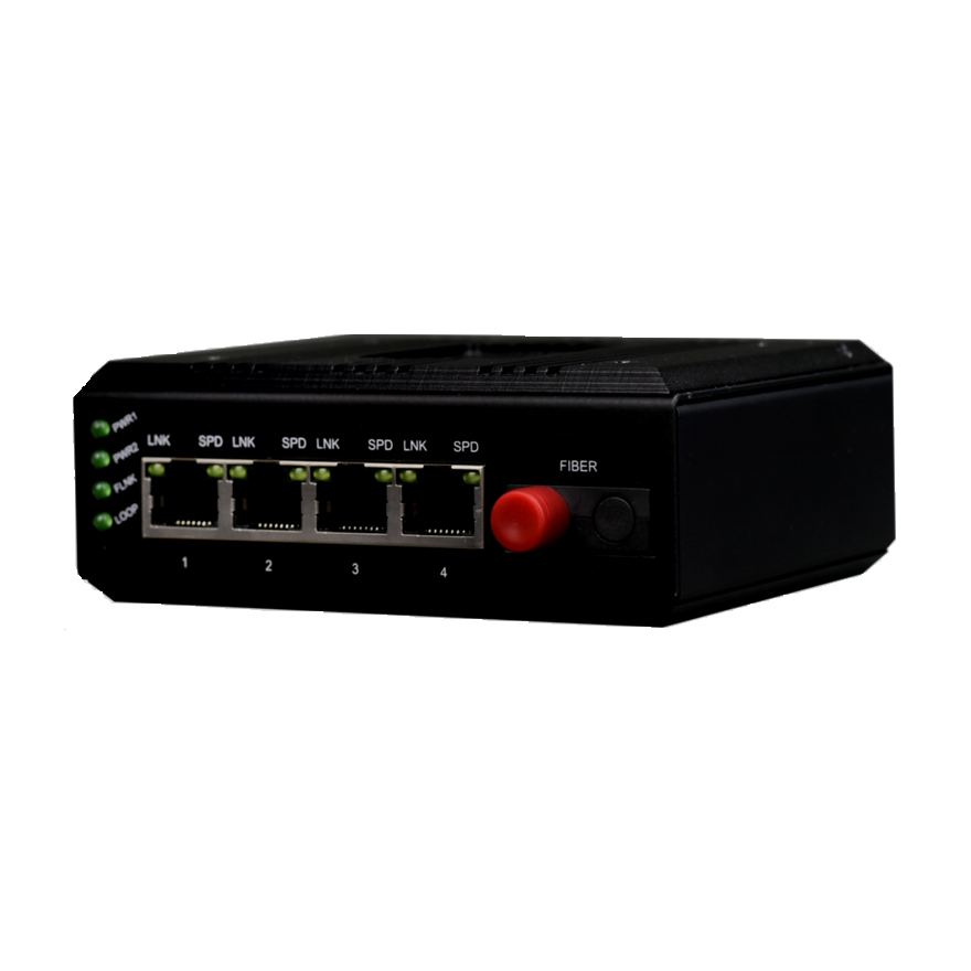 Industrial 4-Port 100M Ethernet to Fiber Optic Converter