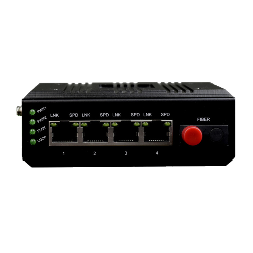 Industrial Rail 4 Port 10/100M Ethernet to Fiber Media Converter With AC220V Power Internal