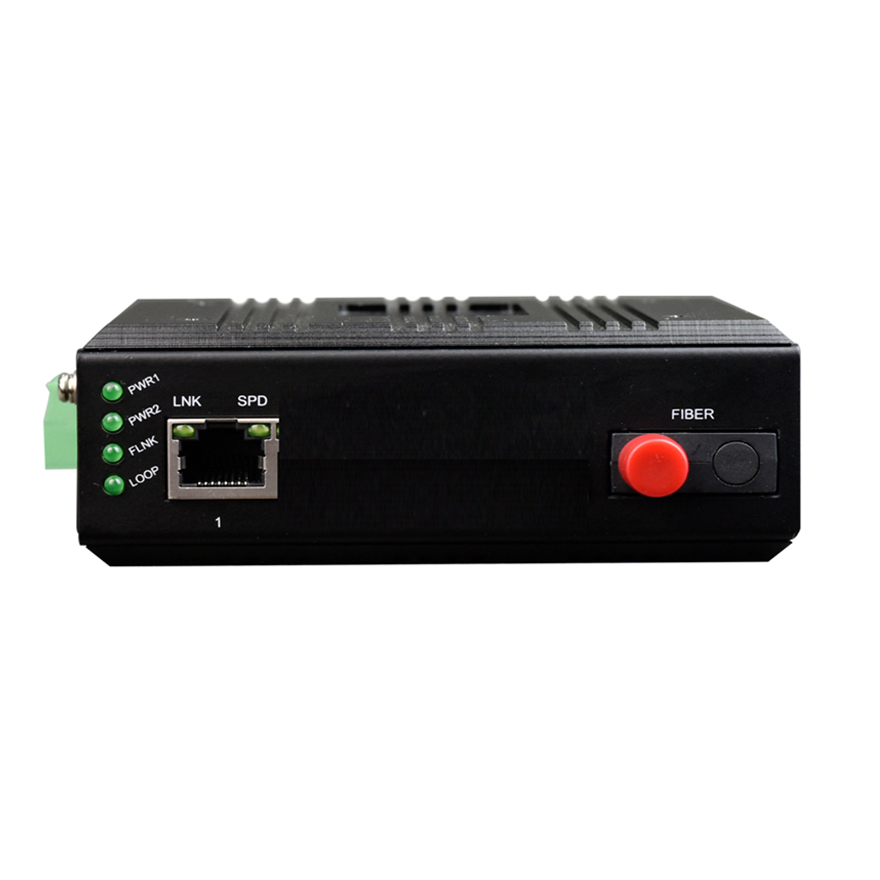 Industrial Rail 1 Port FE Fiber Media Converter | Dual DC/AC220V Power Internal