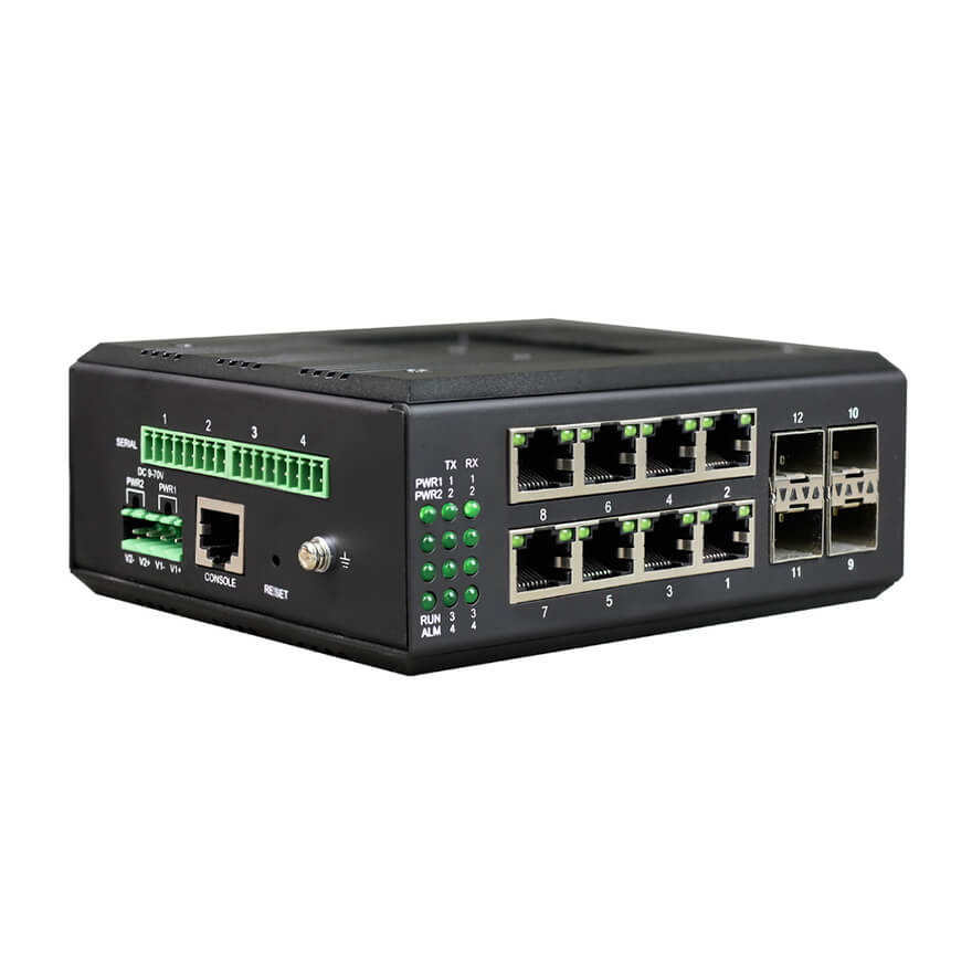 Managed Din-Rail 8-Port Gigabit Ethernet + 4-Port Gigabit SFP + 4-Port Serial Industrial Switch