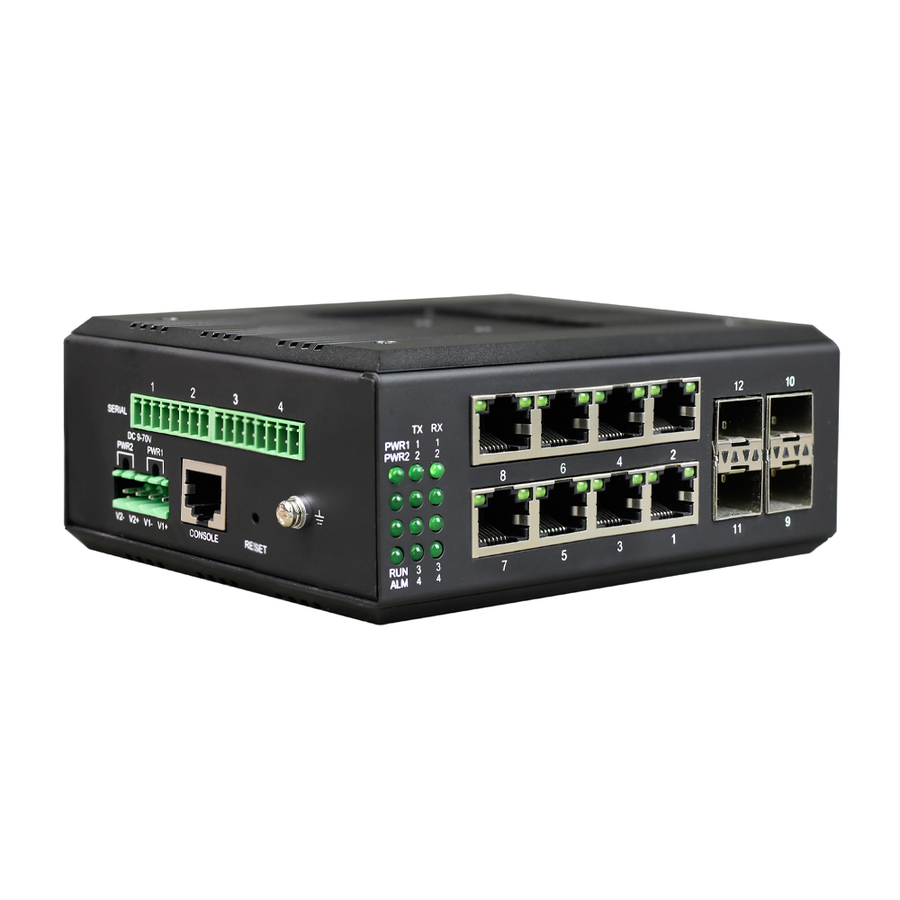 Managed Din-Rail 8-Port Gigabit Ethernet + 4-Port Gigabit SFP + 4-Port Serial Industrial Switch