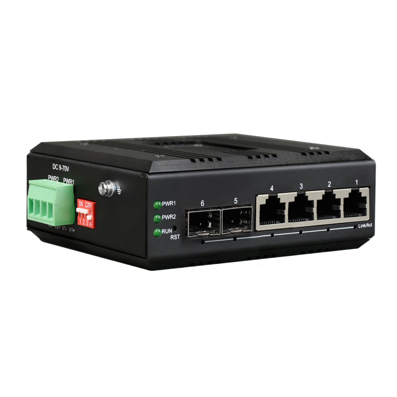 Managed Din-Rail 4-Port Gigabit Ethernet + 2-Port 100/1000M SFP Industrial Switch (RSTP Ring Network)