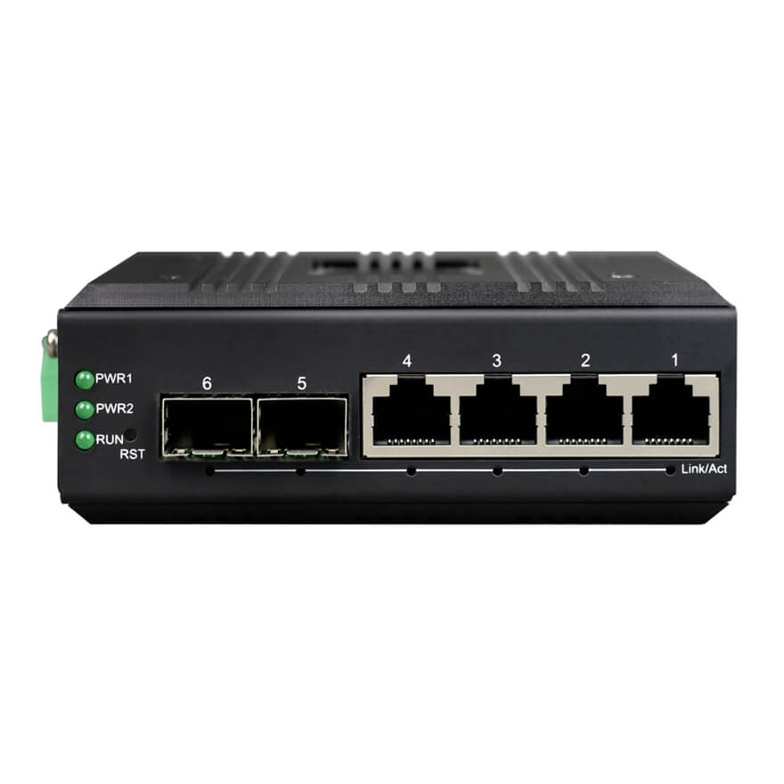 Managed Din-Rail 4-Port Gigabit Ethernet + 2-Port 100/1000M SFP Industrial Switch (RSTP Ring Network)