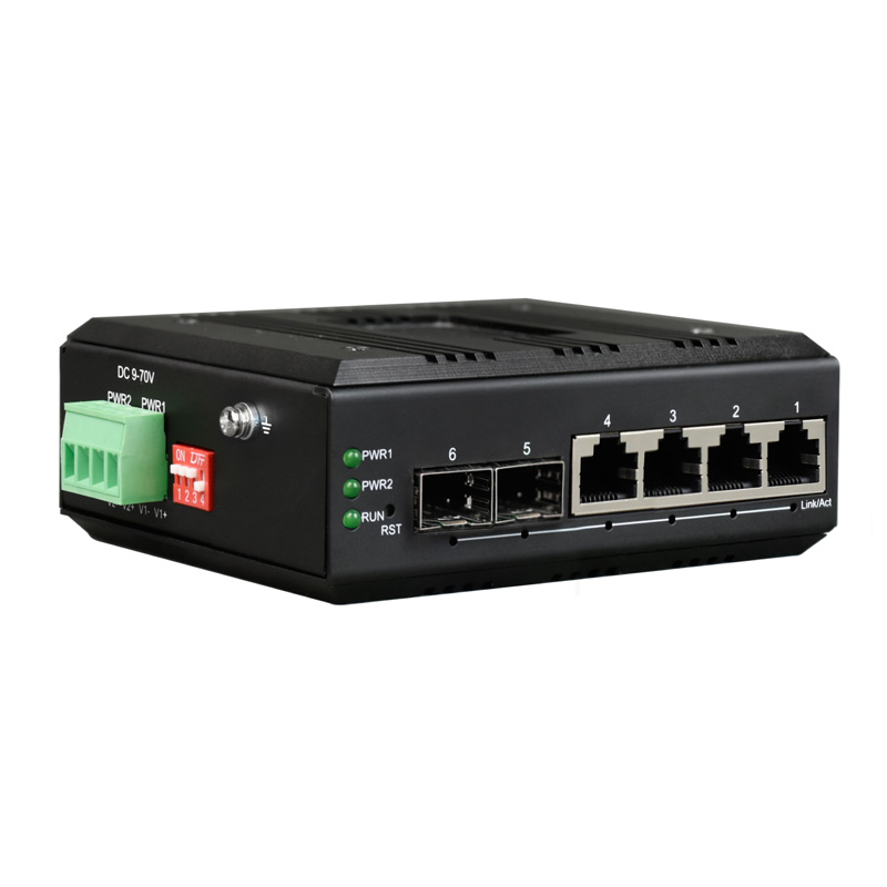 Managed Din-Rail 4-Port Gigabit Ethernet + 2-Port Gigabit SFP Industrial Switch (RSTP Ring Network)