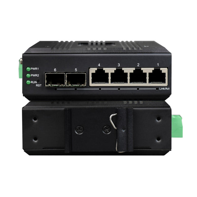 Managed Din-Rail 4-Port Gigabit Ethernet + 2-Port Gigabit SFP Industrial Switch (RSTP Ring Network)
