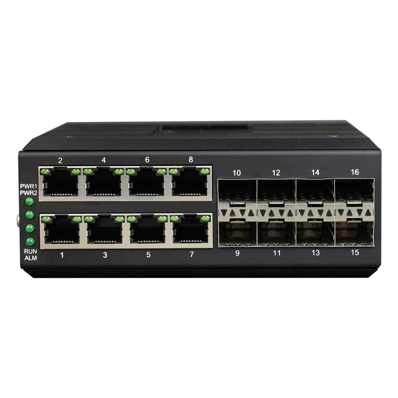 Verwalteter Din-Rail 8-Port Gigabit Ethernet + 8-Port Gigabit SFP Industrie-Switch