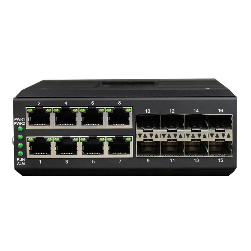 Managed Din-Rail 8-Port Gigabit Ethernet + 8-Port Gigabit SFP Industrial Switch