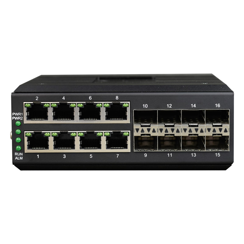 Managed Din-Rail 8-Port Gigabit Ethernet + 8-Port Gigabit SFP Industrial Switch